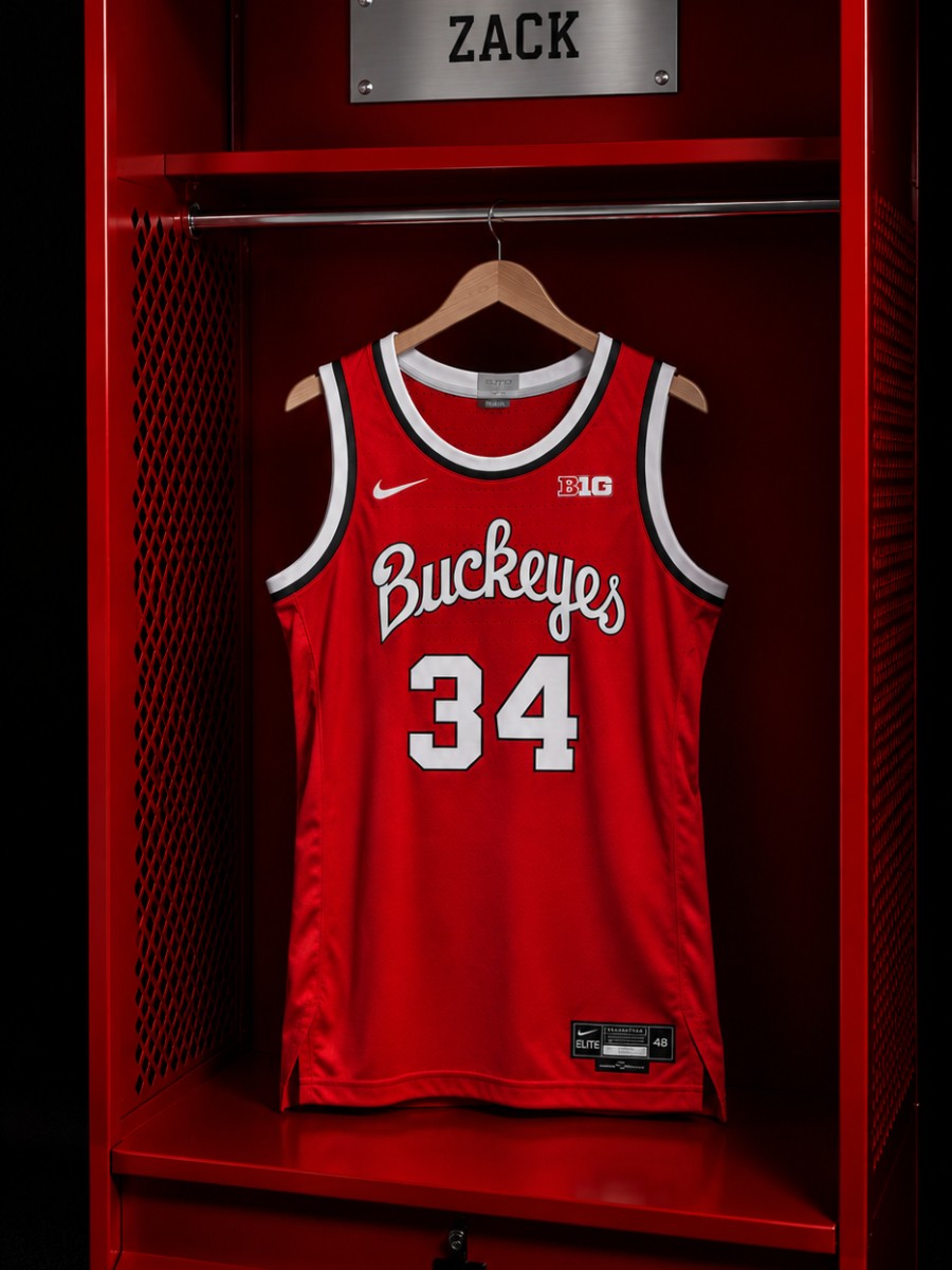 Scott Zack's number 34 Ohio State jersey in a locker